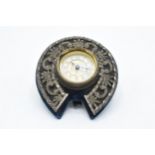 Victorian British United Clock Co ornate mantle clock in the form of a horseshoe, 12.5cm tall (