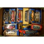 A collection of toys and boxed model cars to include Lesney Sambron Jacklift and Super Racers etc (