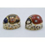 Boxed Royal Crown Derby paperweights Red Ladybird with seven spots and a Blue Ladybird with 4