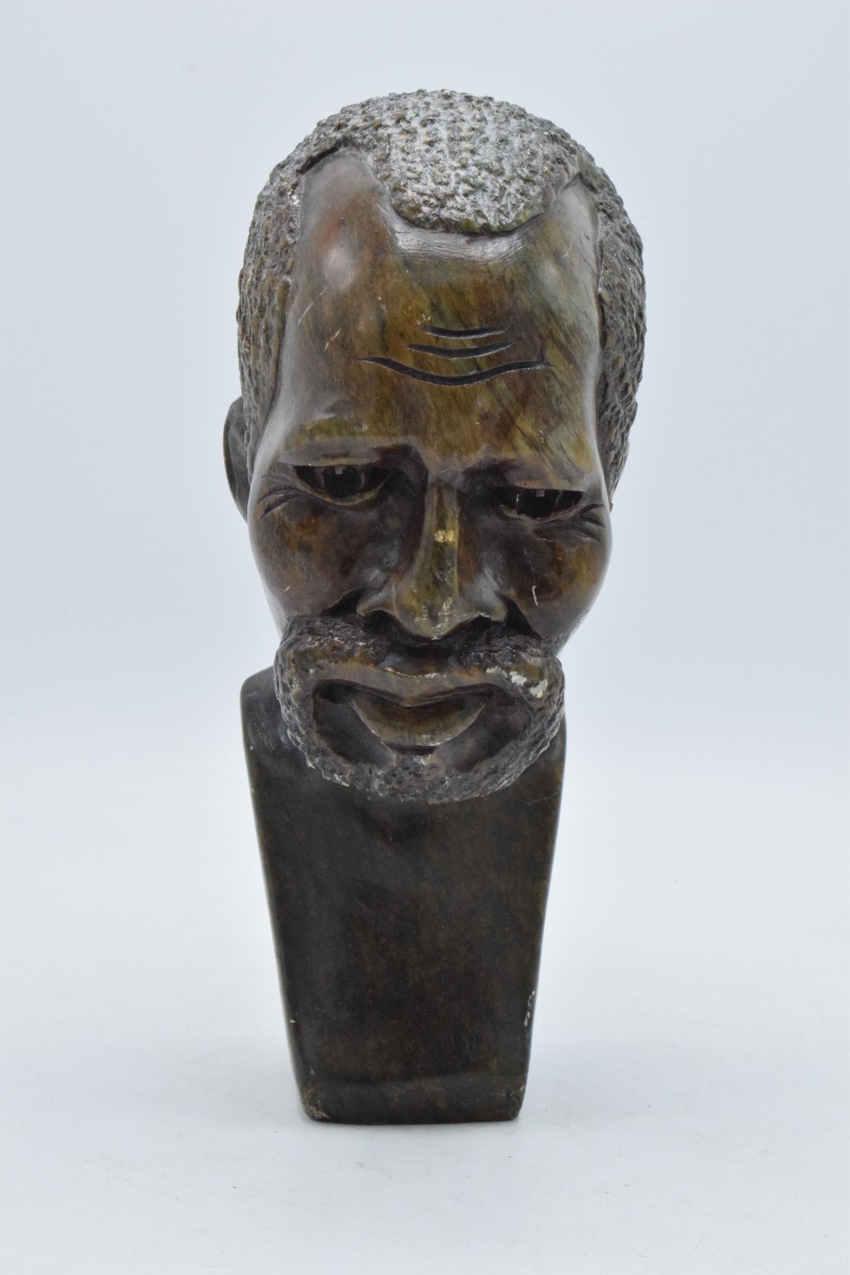 Carved African hardstone bust of a gentleman's head, 21.5cm tall.