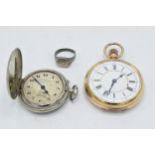 A 14ct gold plated open-face pocket watch (dedication to inner back), untested, together with a