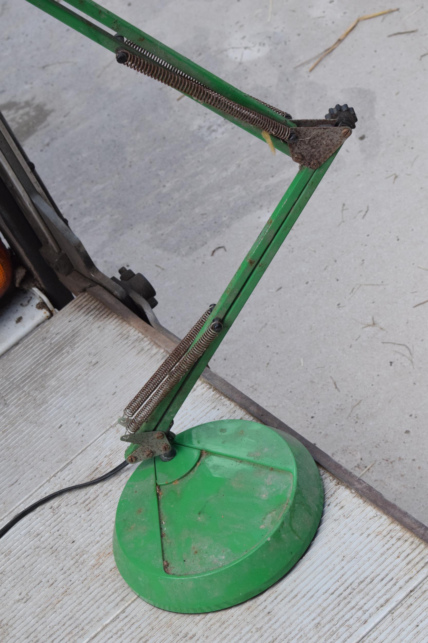 A vintage 20th century green anglepoise lamp with round base, approx 95cm tall at tallest. Untested. - Image 2 of 5