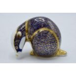 Royal Crown Derby paperweight Badger, first quality with gold stopper. In good condition with no