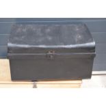 A vintage 20th century metal travelling trunk 67 x 44 x 37cm tall.