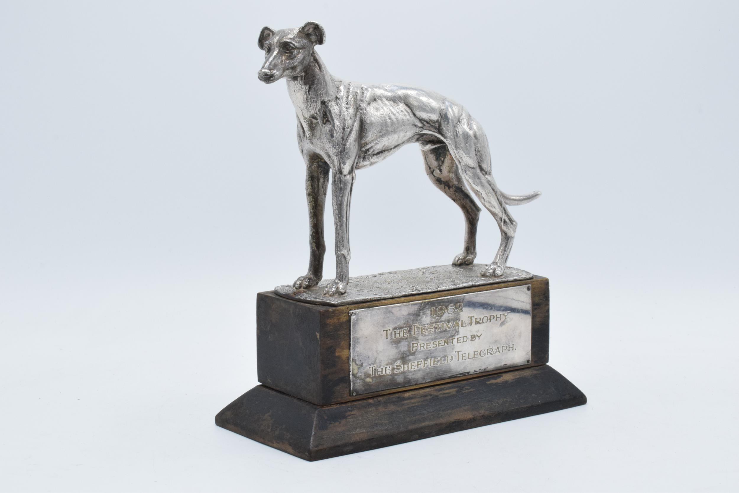 A silver plated model of a realistically modelled greyhound on wooden base with matching plaque ' - Image 2 of 7