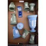 A collection of Wedgwood Jasperware in varying colours to include Sage Green and Black to consist of