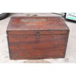 A late 19th / early 20th century stained pine blanket box with metal fixings, 77 x 50 x 46cm tall.