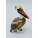 Royal Crown Derby paperweight Brown Pelican, signed, first quality with gold stopper. In good