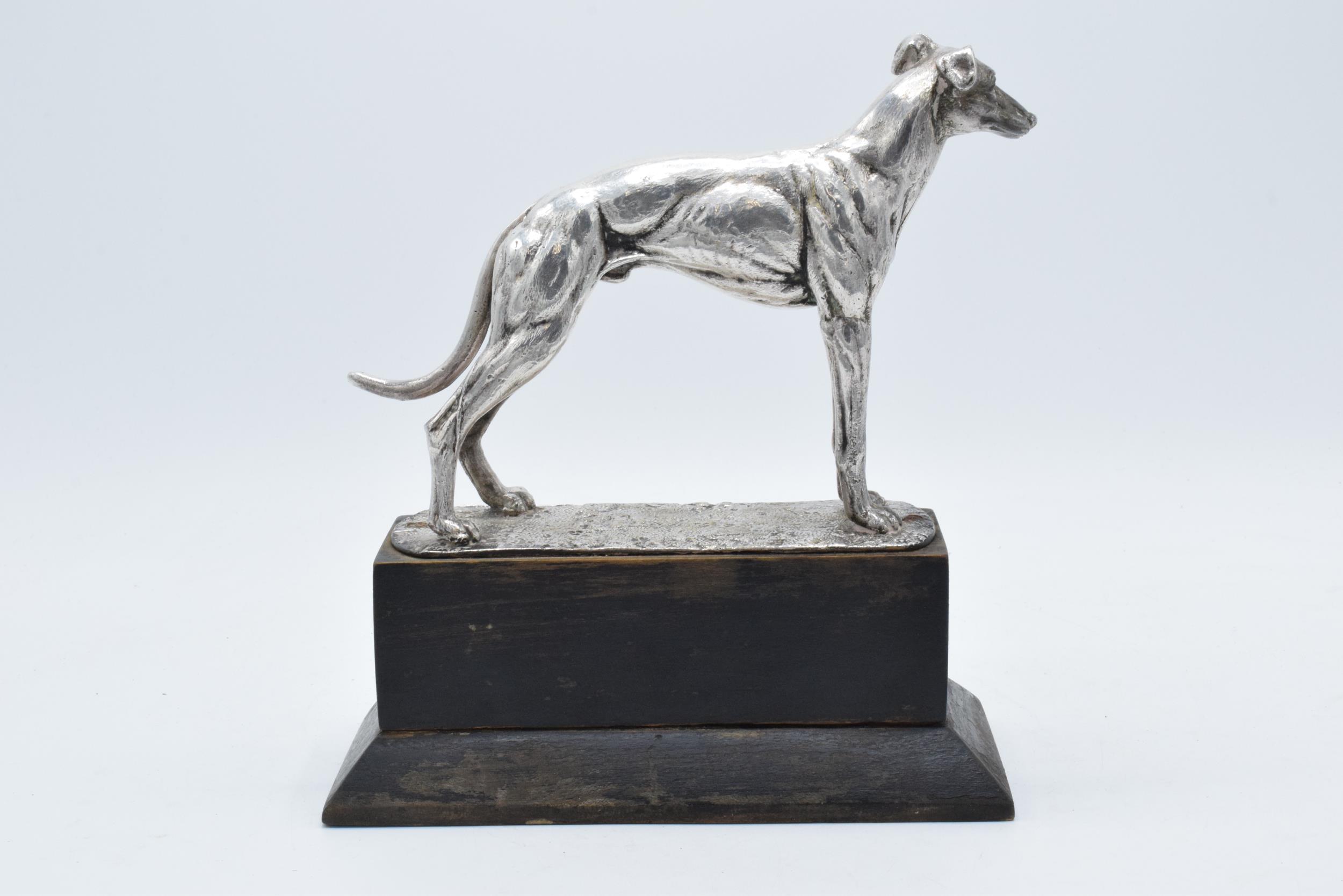 A silver plated model of a realistically modelled greyhound on wooden base with matching plaque ' - Image 7 of 7