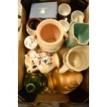 A mixed collection of pottery to include Wedgwood Jasperware dish, ironstone pottery, floral jug and