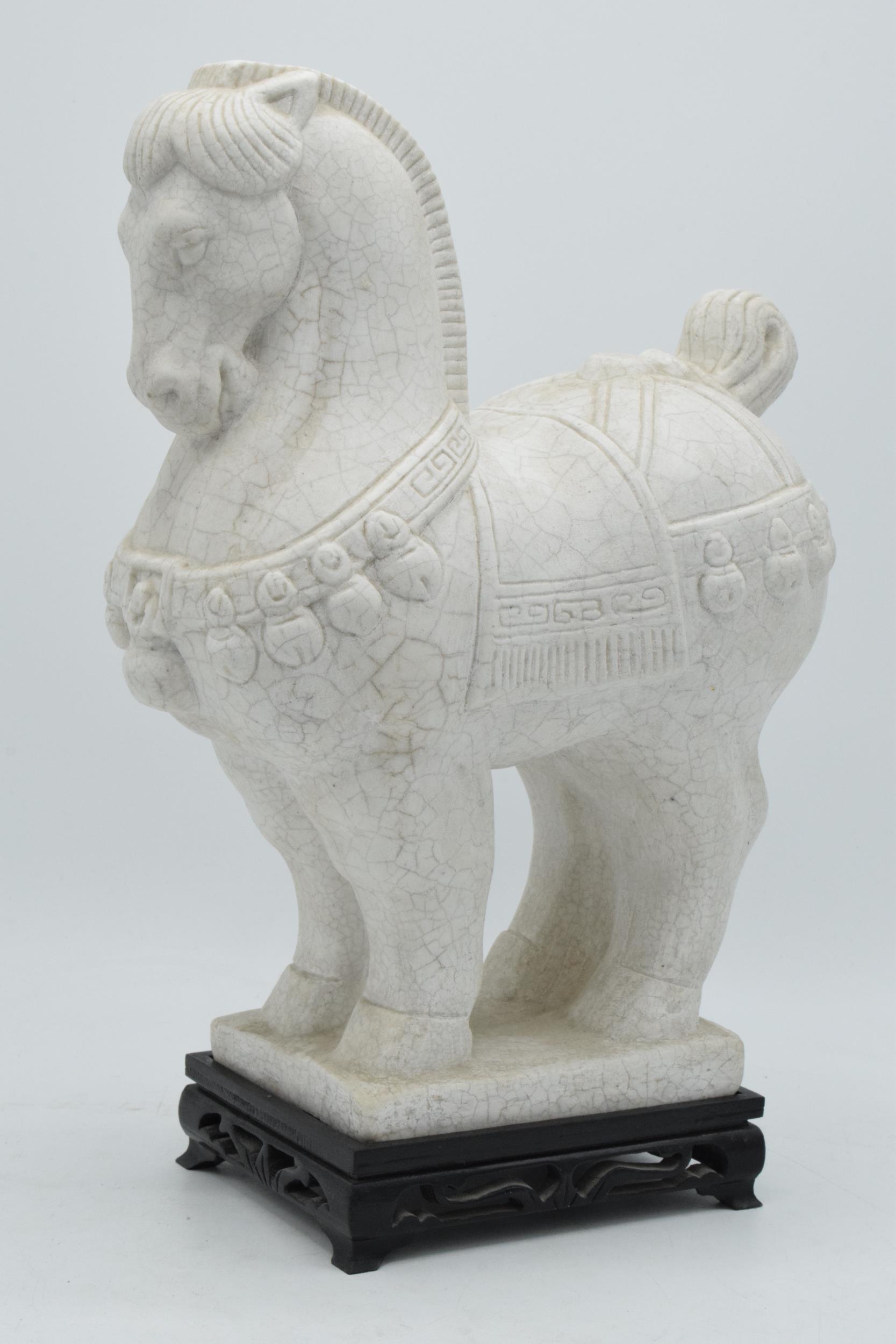 A mid to late 20th century marble-style figure in the manner of a Tang horse on a wooden base, 31. - Image 2 of 4