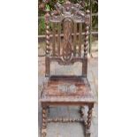 Late 18th / early 19th century carved chair, gothic style, 106cm tall. In good functional