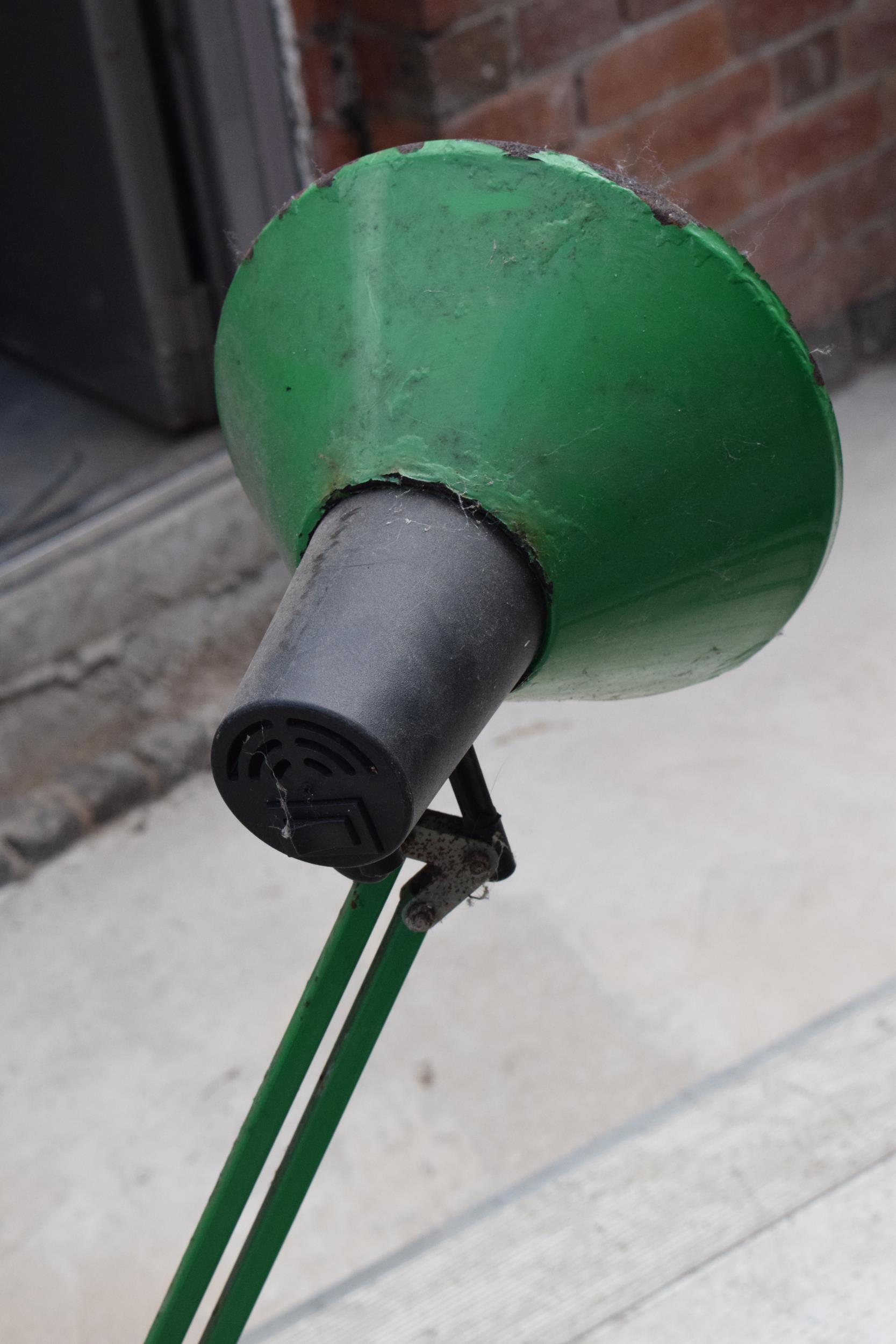 A vintage 20th century green anglepoise lamp with round base, approx 95cm tall at tallest. Untested. - Image 3 of 5