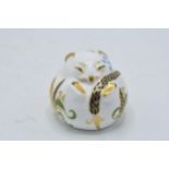 Royal Crown Derby Paperweight - Dormouse (sleeping), gold stopper and red Royal Crown Derby stamp on