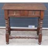 A 19th century oak side hall table with single freize drawer, 80 x 41 x 75cm tall. Generally in good