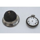 A silver pin cushion and ring holder / trinket box, London 1921 together with a silver cased
