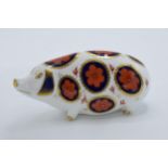 Royal Crown Derby paperweight in the form of an Imari Pig. First quality with gold stopper. In