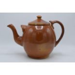 Large 19th century stoneware teapot, 26cm tall. Some chipping to rims.