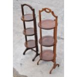 A pair of mid 20th century wooden lazy waiter/ folding 3 tiered stands (2). 92cm tall. Age related