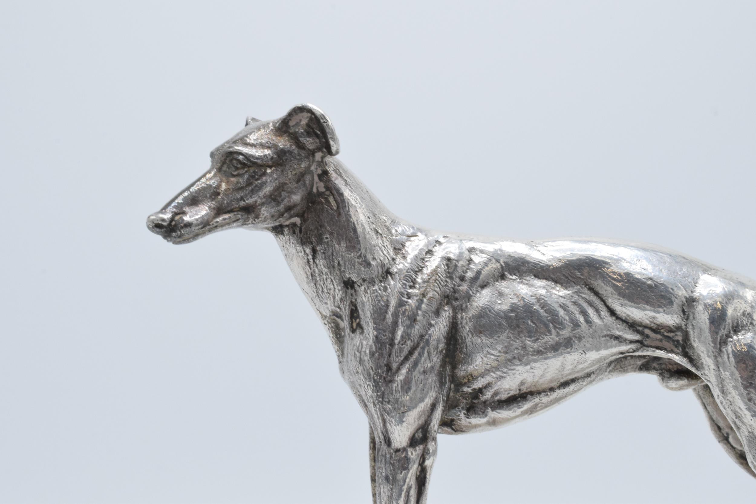 A silver plated model of a realistically modelled greyhound on wooden base with matching plaque ' - Image 4 of 7