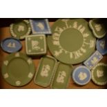 A collection of Wedgwood Jasperware to include light blue and sage green consisting of plates,