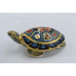 Boxed Royal Crown Derby paperweight Terrapin, first quality with gold stopper. In good condition