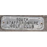 Vintage South Staffordshire Golf Club cast metal sign, 26cm wide.