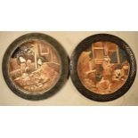 A pair of Bretby large wall chargers both depicting oriental scenes with Geishas, numbers 2256 and