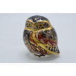 Boxed Royal Crown Derby paperweight Little Owl, first quality with gold stopper. In good condition