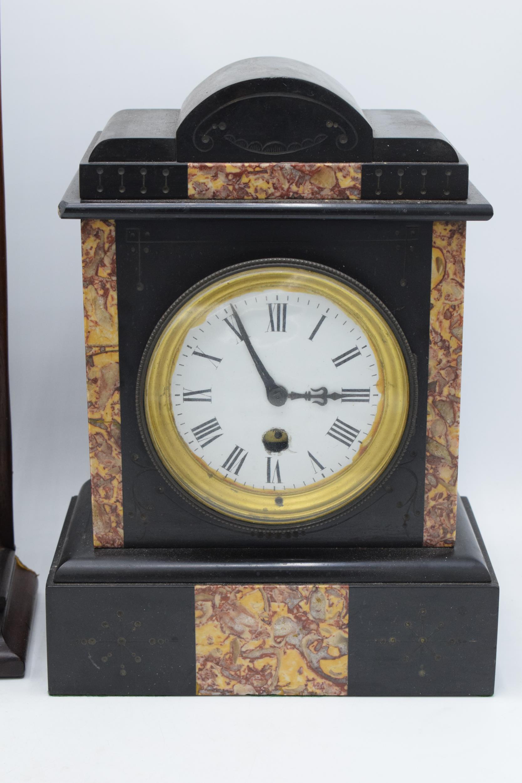 A vintage American wooden cased wall clock together with an early 20th century slate mantle clock ( - Image 2 of 5