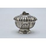 Italian silver 900 lidded pot with ribbed decoration, 60.9 grams.