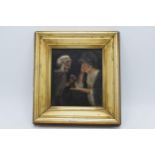 19th century Dutch oil on wooden panel of 2 ladies in a gilt frame, possibly circa 1840, once valued