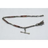 Silver plated and agate Albert / Albertina watch chain, 28cm long.