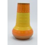 Shelley pottery Art Deco low shouldered vase with varying tones of orange and yellow, 21cm tall.