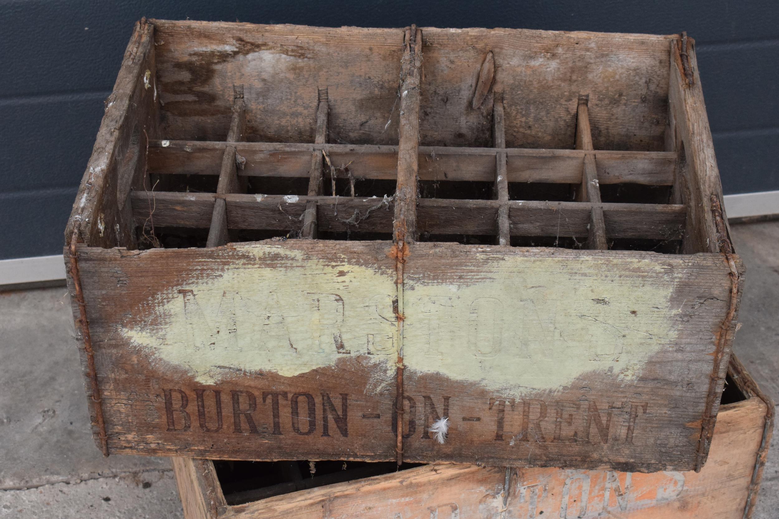 A pair of vintage Marston's of Burton upon Trent wooden beer bottle crates (2) with each holding - Image 2 of 6