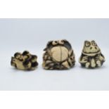 A trio of John Hughes pottery Groggs to include a frog and 2 other aniamls, 10cm tallest (3). All