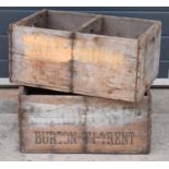 A pair of vintage Marston's of Burton upon Trent wooden beer bottle crates (2) with each holding