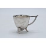 Silver three footed modernist-style cup / tankard, 46.1 grams, Sheffield 1924, name engraved. 5cm