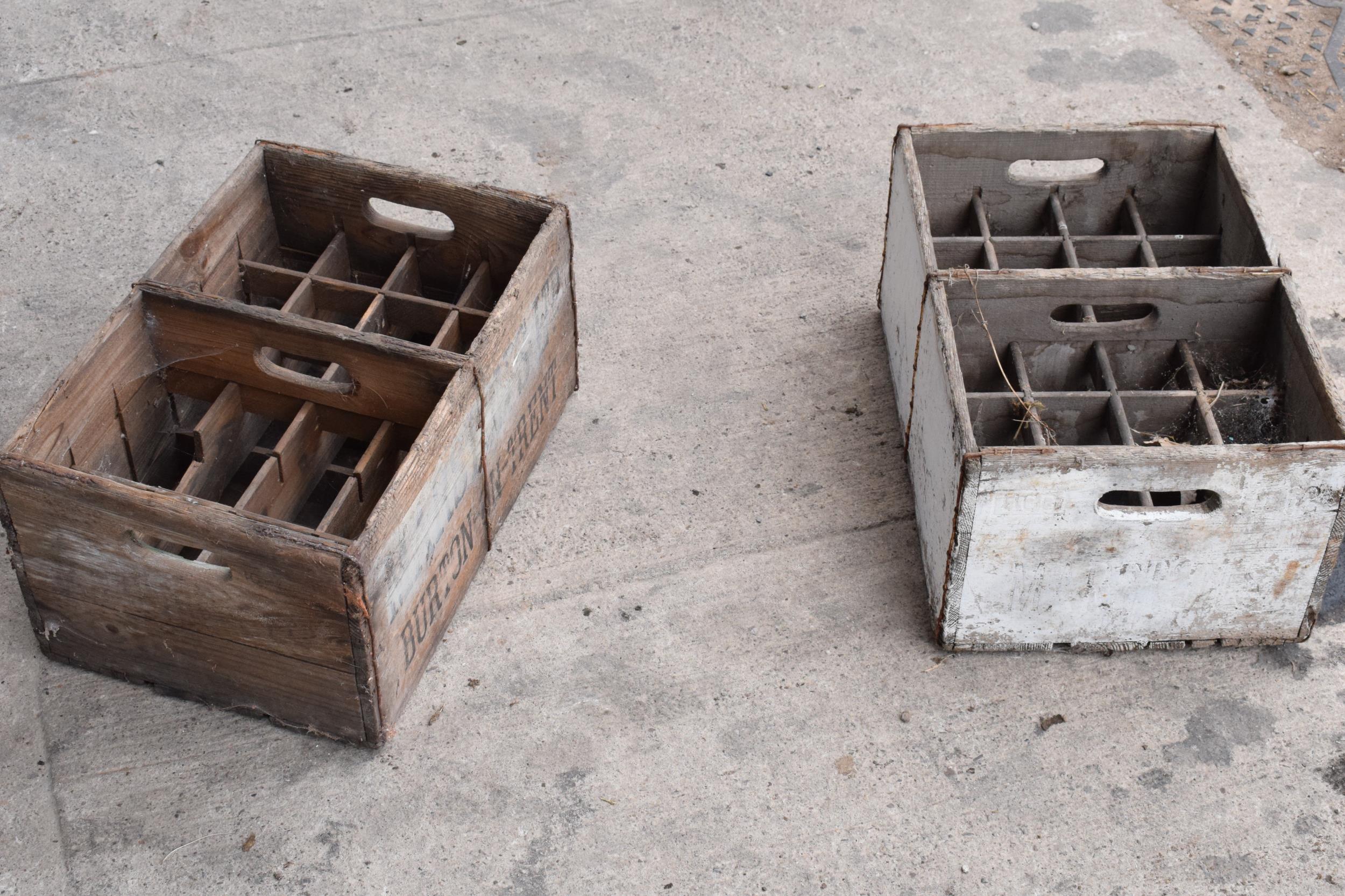 A pair of vintage Marston's of Burton upon Trent wooden beer bottle crates (2) with each holding - Image 6 of 6
