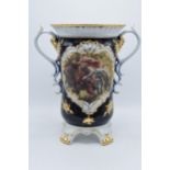 A large Retier pottery double-handled pottery with romantical scenes with gilt decoration, 32.5cm