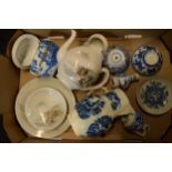 A mixed collection of pottery to include 19th century blue and white Caughley-style jug, oriental