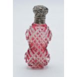 19th century / early 20th century silver topped glass scent bottle with original stopper, 10.5cm