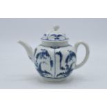 A late 18th / early 19th century blue and white pottery teapot with crescent mark to base, 12.5cm