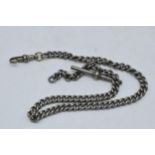 Albo silver Albert watch chain with T-bar. 34cm long.