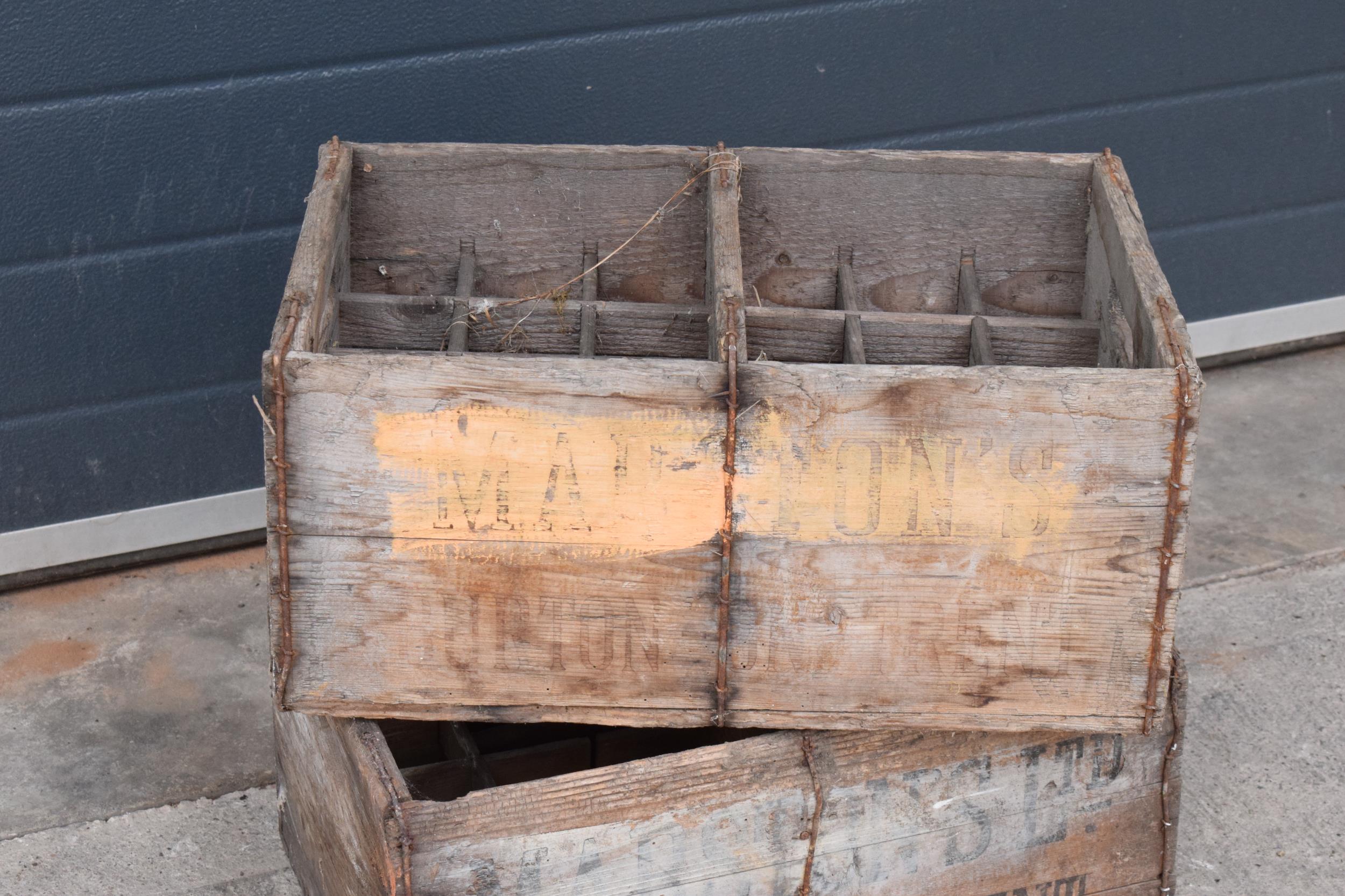 A pair of vintage Marston's of Burton upon Trent wooden beer bottle crates (2) with each holding - Image 2 of 6