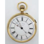 18ct gold open face centre-seconds chronograph pocket watch, gross weight 119 grams, 54mm