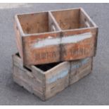 A pair of vintage Marston's of Burton upon Trent wooden beer bottle crates (2) with each holding