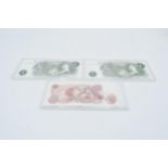 A trio of English bank notes to include One Pound note x 2 together with Ten Shillings note (3) in