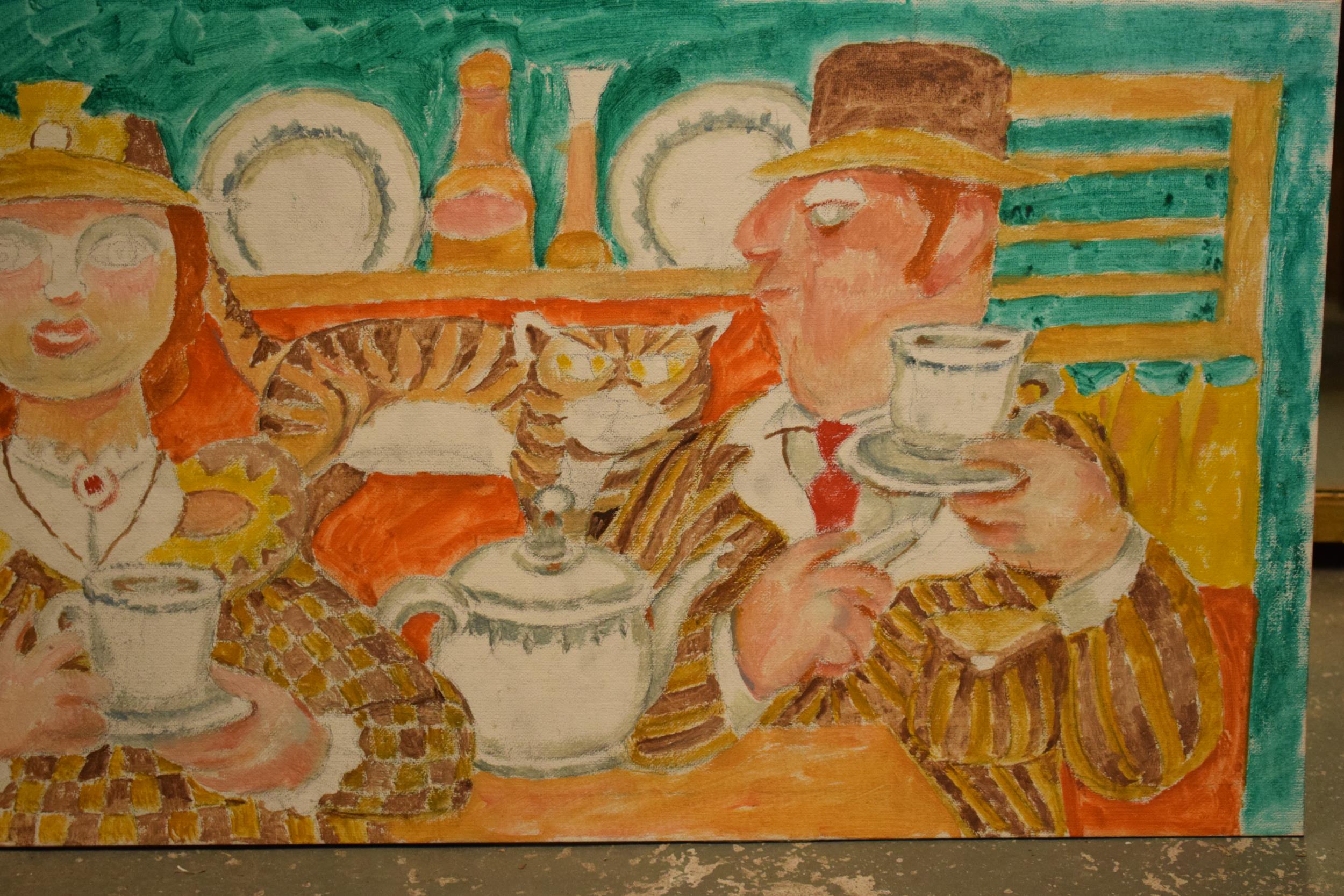 Vincent Bennett (Plymouth 1910-1993), oil on canvas panel, 'Tea for Three', 77cm x 38cm, unframed. - Image 2 of 4