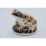 Royal Crown Derby Paperweights Frog, date mark for 1996, decorated in the Imari palate, gold stopper